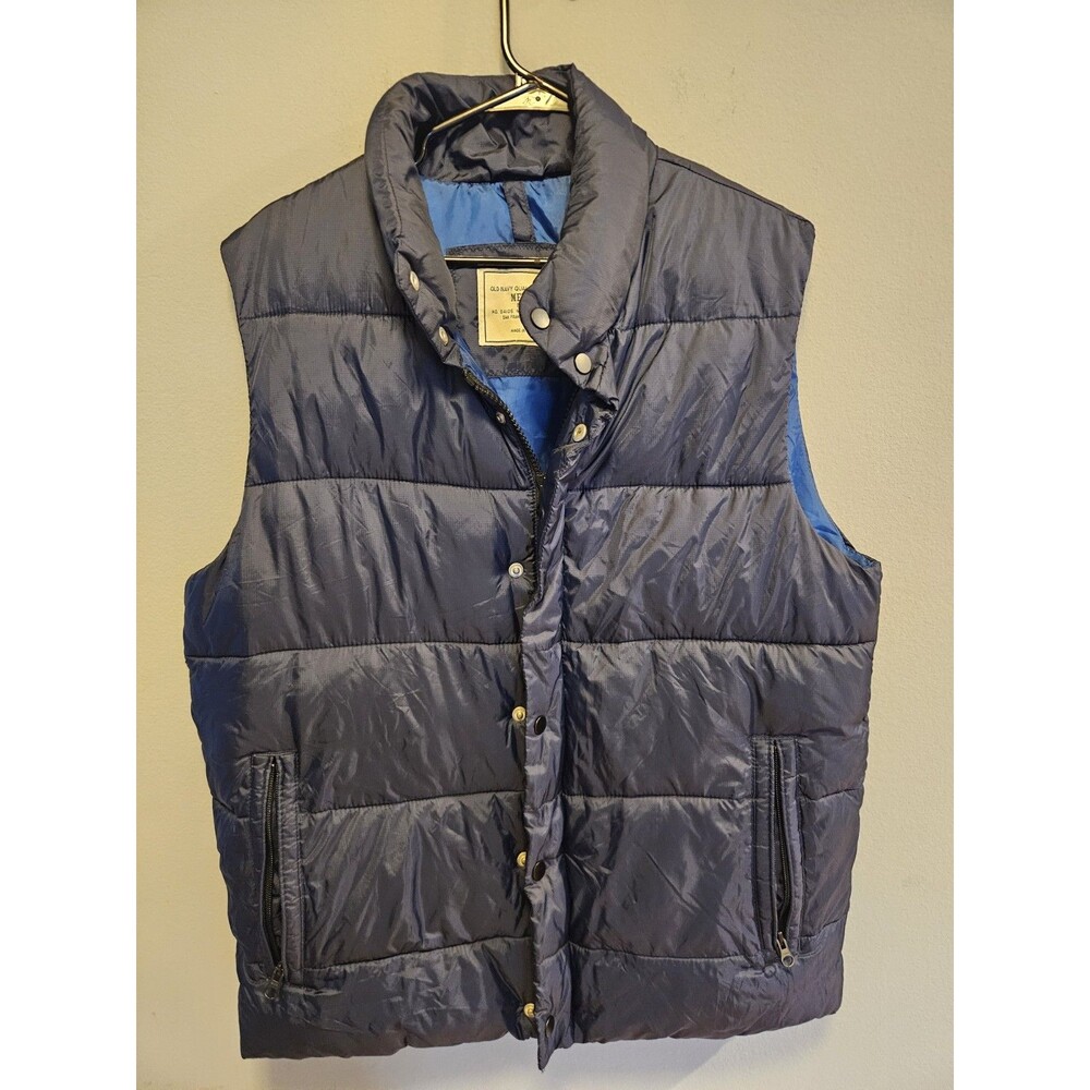 Old Navy Y2K Puffer Vest Men’s Medium Navy Blue Quilted Zip Snap 2000s